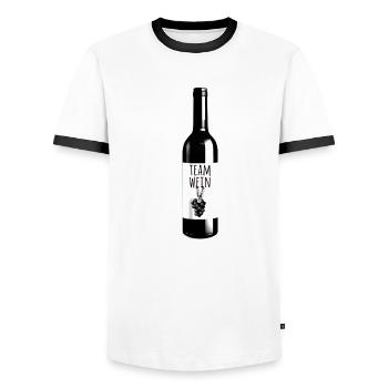 Team Wine, Wine, Wine Bottle - Men's Ringer Shirt - white/black - Front - AI Model Female 172 light (172cm) & AI Model Male 178 dark (178cm)