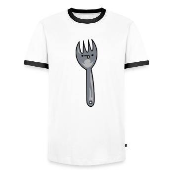 Dessin animé drôle spork avec visage - T-shirt contrasté Homme - blanc/noir - Devant - AI Model Female 172 light (172cm) & AI Model Male 178 dark (178cm)