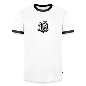 caricature comique de 18-dix-huit ans - T-shirt contrasté Homme - blanc/noir - Devant - AI Model Female 172 light (172cm) & AI Model Male 178 dark (178cm)