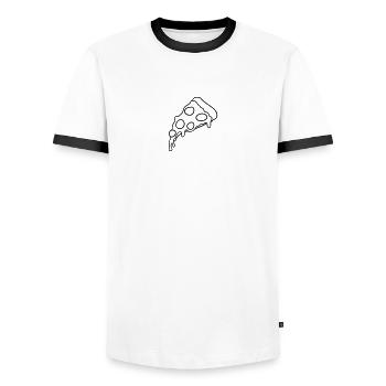 piece salami pizza delicious food hunger comic car - Men's Ringer Shirt - white/black - Front - AI Model Female 172 light (172cm) & AI Model Male 178 dark (178cm)