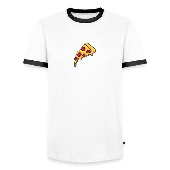 piece salami pizza delicious food hunger comic car - Men's Ringer Shirt - white/black - Front - AI Model Female 172 light (172cm) & AI Model Male 178 dark (178cm)