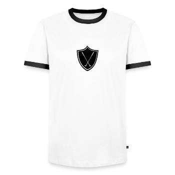 Mini-golf,golf,golf,drapeau,clubs de golf de golf - T-shirt contrasté Homme - blanc/noir - Devant - AI Model Female 172 light (172cm) & AI Model Male 178 dark (178cm)