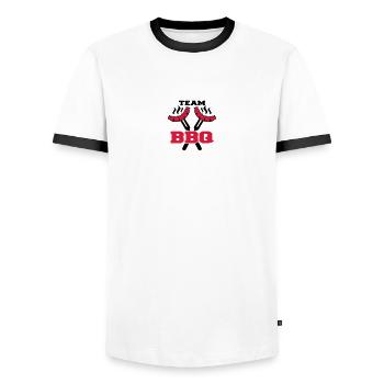Team BBQ Logo - Men's Ringer Shirt - white/black - Front - AI Model Female 172 light (172cm) & AI Model Male 178 dark (178cm)