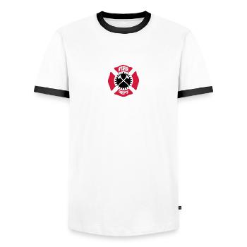 Fire Brigade logo symbol design - Men's Ringer Shirt - white/black - Front - AI Model Female 172 light (172cm) & AI Model Male 178 dark (178cm)