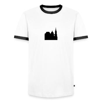 aachener dom - Männer Kontrast-T-Shirt - Weiß/Schwarz - Vorne - AI Model Female 172 light (172cm) & AI Model Male 178 dark (178cm)