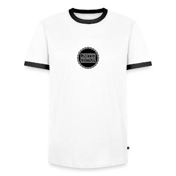 limited edition - Men's Ringer Shirt - white/black - Front - AI Model Female 172 light (172cm) & AI Model Male 178 dark (178cm)