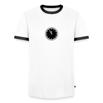 clock - Men's Ringer Shirt - white/black - Front - AI Model Female 172 light (172cm) & AI Model Male 178 dark (178cm)