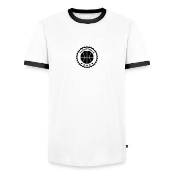 Basketball Stamp Logo Design - T-shirt contrasté Homme - blanc/noir - Devant - AI Model Female 172 light (172cm) & AI Model Male 178 dark (178cm)