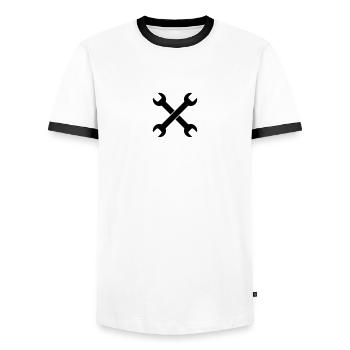 2 Wrench Logo Design - Männer Kontrast-T-Shirt - Weiß/Schwarz - Vorne - AI Model Female 172 light (172cm) & AI Model Male 178 dark (178cm)
