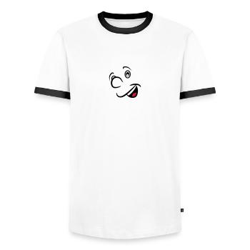 gesicht lustig - Männer Kontrast-T-Shirt - Weiß/Schwarz - Vorne - AI Model Female 172 light (172cm) & AI Model Male 178 dark (178cm)