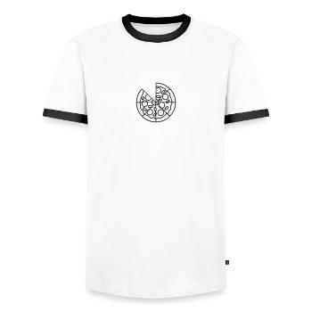 pièces manquantes morceaux pizza ronde gros dessin - T-shirt contrasté Homme - blanc/noir - Devant - AI Model Female 172 light (172cm) & AI Model Male 178 dark (178cm)