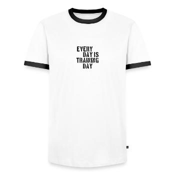 haltère cool tous les jours est la formation de jo - T-shirt contrasté Homme - blanc/noir - Devant - AI Model Female 172 light (172cm) & AI Model Male 178 dark (178cm)