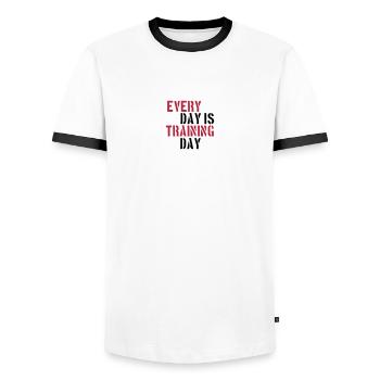 haltère cool tous les jours est la formation de jo - T-shirt contrasté Homme - blanc/noir - Devant - AI Model Female 172 light (172cm) & AI Model Male 178 dark (178cm)