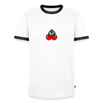 Kirsche in Pixel Art Süßes Früchtchen - Männer Kontrast-T-Shirt - Weiß/Schwarz - Vorne - AI Model Female 172 light (172cm) & AI Model Male 178 dark (178cm)
