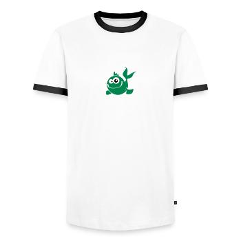 fish - Men's Ringer Shirt - white/black - Front - AI Model Female 172 light (172cm) & AI Model Male 178 dark (178cm)