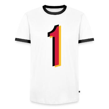 1 Number Germany Jersey Number Black Red Gold - Men's Ringer Shirt - white/black - Front - AI Model Female 172 light (172cm) & AI Model Male 178 dark (178cm)