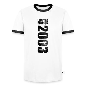 20. Geburtstag Geschenk 2003 - Männer Kontrast-T-Shirt - Weiß/Schwarz - Vorne - AI Model Female 172 light (172cm) & AI Model Male 178 dark (178cm)