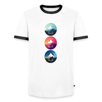 Gebirgslandschaft Geometrische Kunst - Männer Kontrast-T-Shirt - Weiß/Schwarz - Vorne - AI Model Female 172 light (172cm) & AI Model Male 178 dark (178cm)