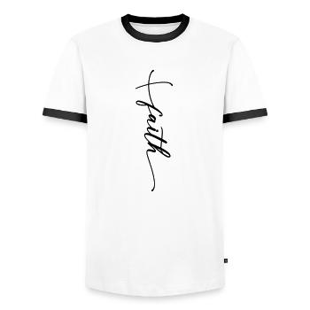 Faith Cross Cursive - Men's Ringer Shirt - white/black - Front - AI Model Female 172 light (172cm) & AI Model Male 178 dark (178cm)