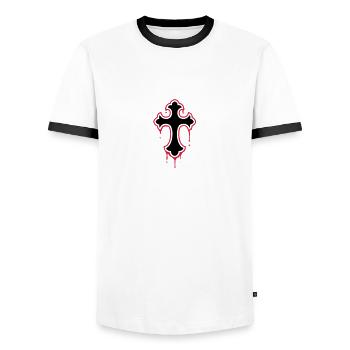 gothic, splatter, cross - Männer Kontrast-T-Shirt - Weiß/Schwarz - Vorne - AI Model Female 172 light (172cm) & AI Model Male 178 dark (178cm)