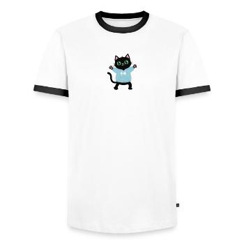 Lass dich umarmen. Kätzchen will gedrückt werde. - Männer Kontrast-T-Shirt - Weiß/Schwarz - Vorne - AI Model Female 172 light (172cm) & AI Model Male 178 dark (178cm)