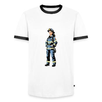 Firefighter - Profession Design Sticker - Men's Ringer Shirt - white/black - Front - AI Model Female 172 light (172cm) & AI Model Male 178 dark (178cm)