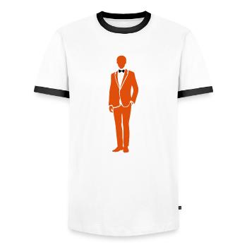 homme costume noeud papillon business - T-shirt contrasté Homme - blanc/noir - Devant - AI Model Female 172 light (172cm) & AI Model Male 178 dark (178cm)