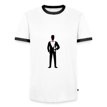 Groom Wedding Bachelor - Men's Ringer Shirt - white/black - Front - AI Model Female 172 light (172cm) & AI Model Male 178 dark (178cm)