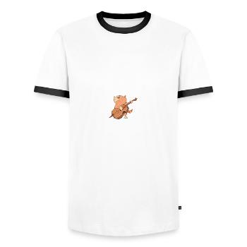 Katze spielt Musik - Männer Kontrast-T-Shirt - Weiß/Schwarz - Vorne - AI Model Female 172 light (172cm) & AI Model Male 178 dark (178cm)
