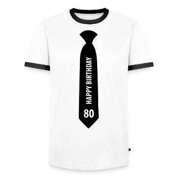 Happy Birthday Krawatte 80. Geburtstag - Männer Kontrast-T-Shirt - Weiß/Schwarz - Vorne - AI Model Female 172 light (172cm) & AI Model Male 178 dark (178cm)