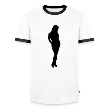 Frau Körper Silhouette Vektor-Design - Männer Kontrast-T-Shirt - Weiß/Schwarz - Vorne - AI Model Female 172 light (172cm) & AI Model Male 178 dark (178cm)