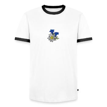 edelweiss_mit_enzian - Männer Kontrast-T-Shirt - Weiß/Schwarz - Vorne - AI Model Female 172 light (172cm) & AI Model Male 178 dark (178cm)