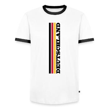Deutschland - Männer Kontrast-T-Shirt - Weiß/Schwarz - Vorne - AI Model Female 172 light (172cm) & AI Model Male 178 dark (178cm)