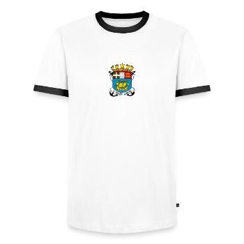 St Pierre et Miquelon - T-shirt contrasté Homme - blanc/noir - Devant - AI Model Female 172 light (172cm) & AI Model Male 178 dark (178cm)
