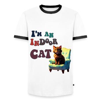 Je suis un chat d’intérieur - T-shirt contrasté Homme - blanc/noir - Devant - AI Model Female 172 light (172cm) & AI Model Male 178 dark (178cm)