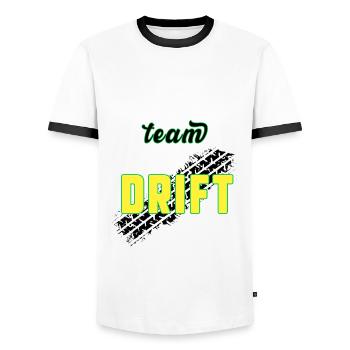 Team DRIFT - T-shirt contrasté Homme - blanc/noir - Devant - AI Model Female 172 light (172cm) & AI Model Male 178 dark (178cm)