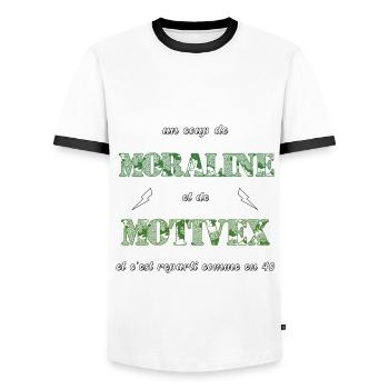 Un coup de motivex et de moraline - T-shirt contrasté Homme - blanc/noir - Devant - AI Model Female 172 light (172cm) & AI Model Male 178 dark (178cm)