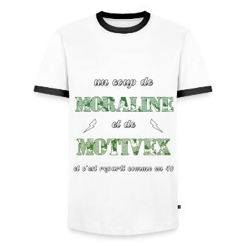 Un coup de Motivex et de Moraline - T-shirt contrasté Homme - blanc/noir - Devant - AI Model Female 172 light (172cm) & AI Model Male 178 dark (178cm)