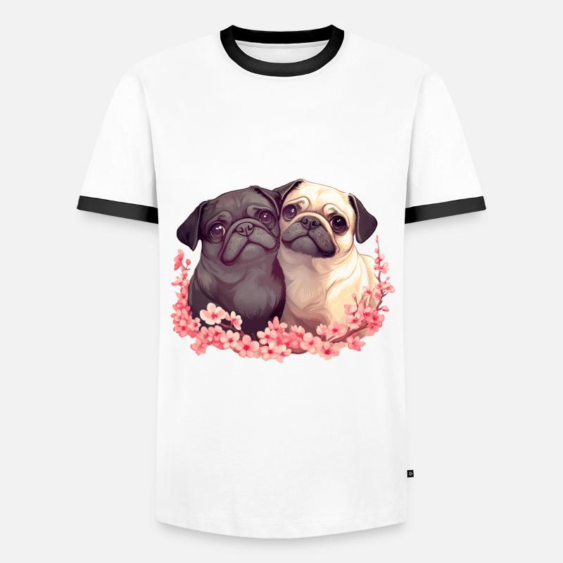 Süßes Mopspaar - Männer Kontrast-T-Shirt - Weiß/Schwarz