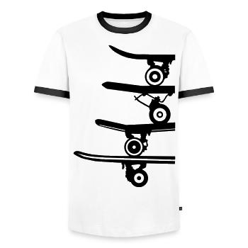 boards collection - Men's Ringer Shirt - white/black - Front - AI Model Female 172 light (172cm) & AI Model Male 178 dark (178cm)