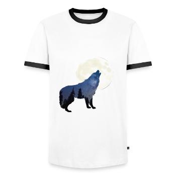 Wolfsmoon Wolf moon moon nature Natural forest wood - Men's Ringer Shirt - white/black - Front - AI Model Female 172 light (172cm) & AI Model Male 178 dark (178cm)