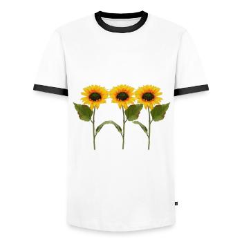 Drei Sonnenblumen - Männer Kontrast-T-Shirt - Weiß/Schwarz - Vorne - AI Model Female 172 light (172cm) & AI Model Male 178 dark (178cm)