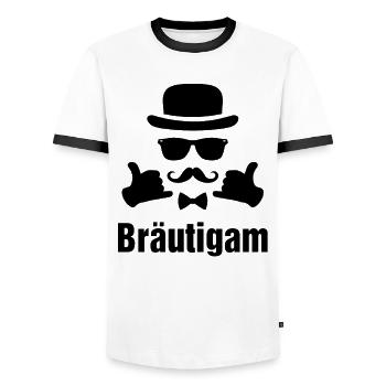 Junggesellenabschied | JGA | Bräutigam - Männer Kontrast-T-Shirt - Weiß/Schwarz - Vorne - AI Model Female 172 light (172cm) & AI Model Male 178 dark (178cm)