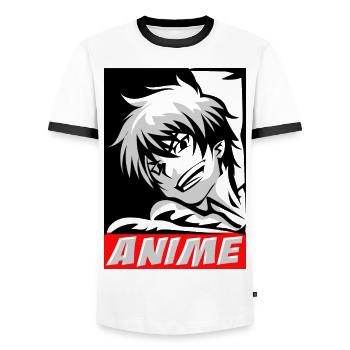 Anime Manga Garçon - T-shirt contrasté Homme - blanc/noir - Devant - AI Model Female 172 light (172cm) & AI Model Male 178 dark (178cm)