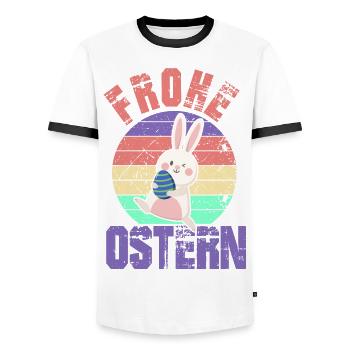 Frohe Ostern - Happy Easter - Osterhase - Männer Kontrast-T-Shirt - Weiß/Schwarz - Vorne - AI Model Female 172 light (172cm) & AI Model Male 178 dark (178cm)