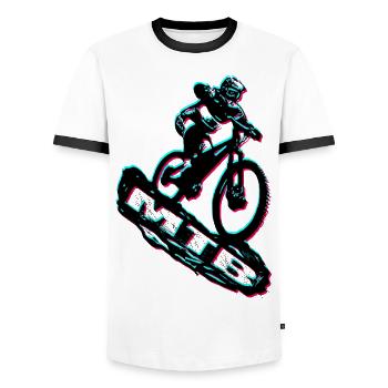 MTB Bike - Männer Kontrast-T-Shirt - Weiß/Schwarz - Vorne - AI Model Female 172 light (172cm) & AI Model Male 178 dark (178cm)