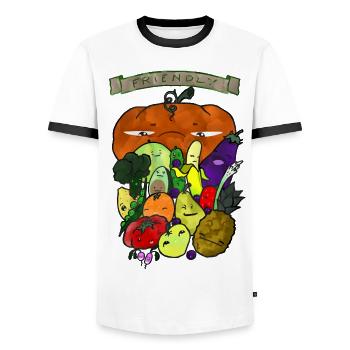 5 fruits et légumes - T-shirt contrasté Homme - blanc/noir - Devant - AI Model Female 172 light (172cm) & AI Model Male 178 dark (178cm)