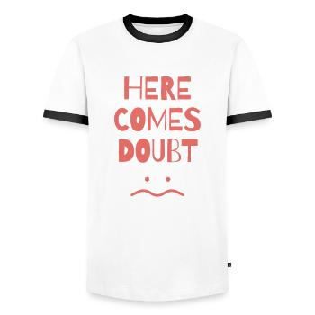 dictons drôles doute malheureux déprimé - T-shirt contrasté Homme - blanc/noir - Devant - AI Model Female 172 light (172cm) & AI Model Male 178 dark (178cm)