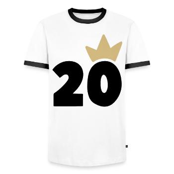20 crown number 30 - Men's Ringer Shirt - white/black - Front - AI Model Female 172 light (172cm) & AI Model Male 178 dark (178cm)