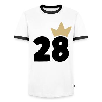 28 Krone Nummer 28 - Männer Kontrast-T-Shirt - Weiß/Schwarz - Vorne - AI Model Female 172 light (172cm) & AI Model Male 178 dark (178cm)